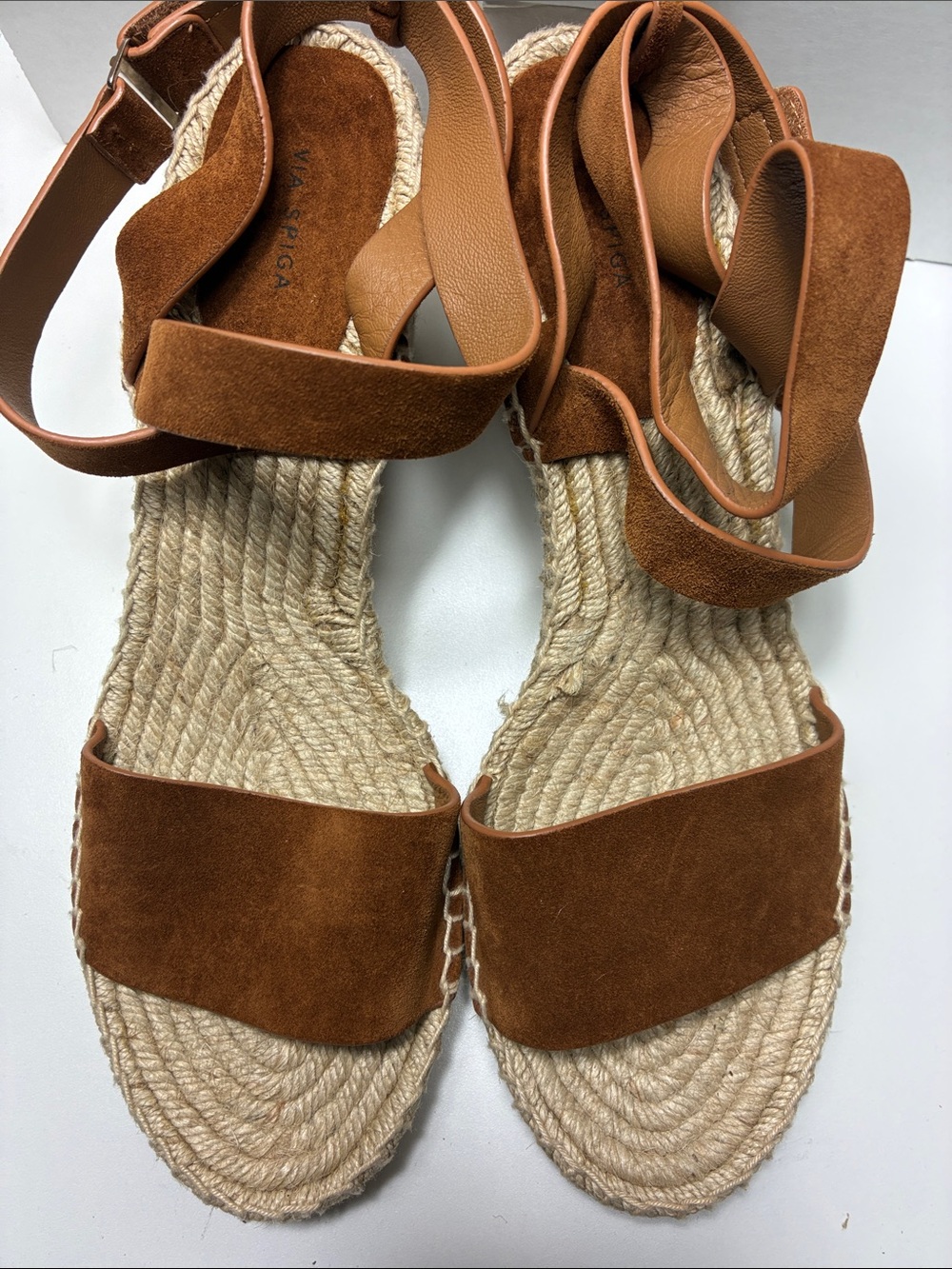 Via Spiga Suede Espadrille Ankle-Strap Sandals Wedge